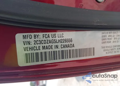 2020 Dodge Challenger Sxt из США, поврежденный, VIN 2C3CDZAG5LH226556